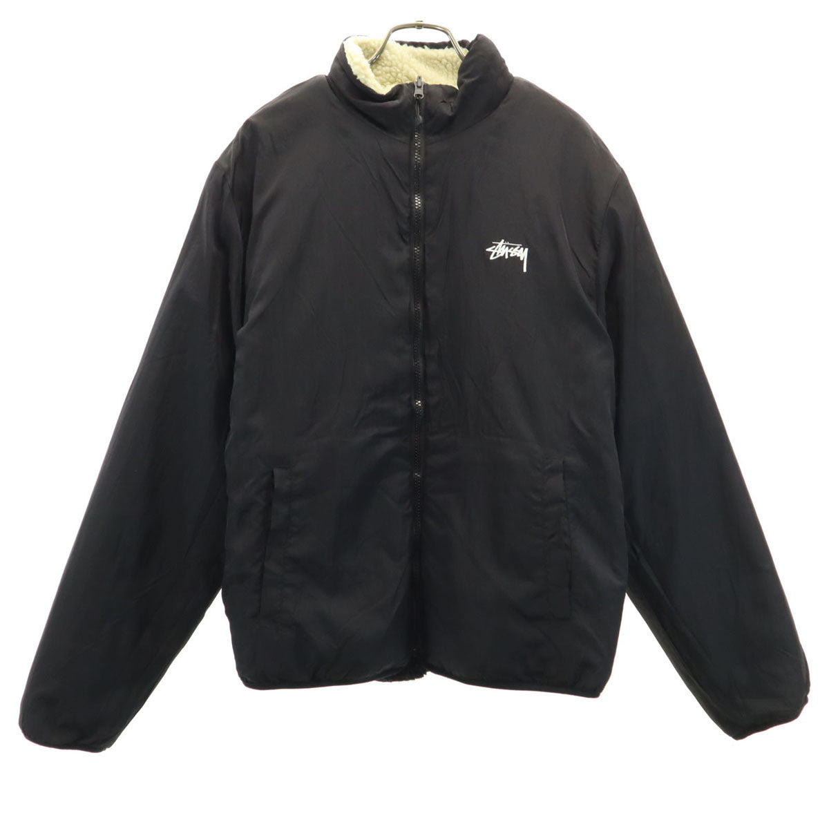 STUSSY ステューシー バック 8ボール ボアジャケット M クリーム リバーシブル メンズ