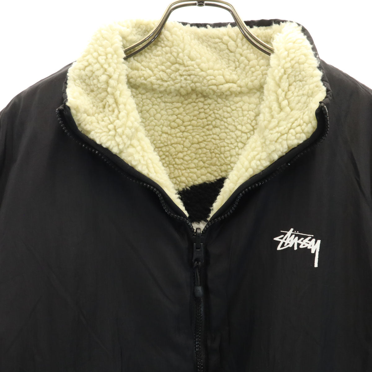 STUSSY ステューシー バック 8ボール ボアジャケット M クリーム リバーシブル メンズ