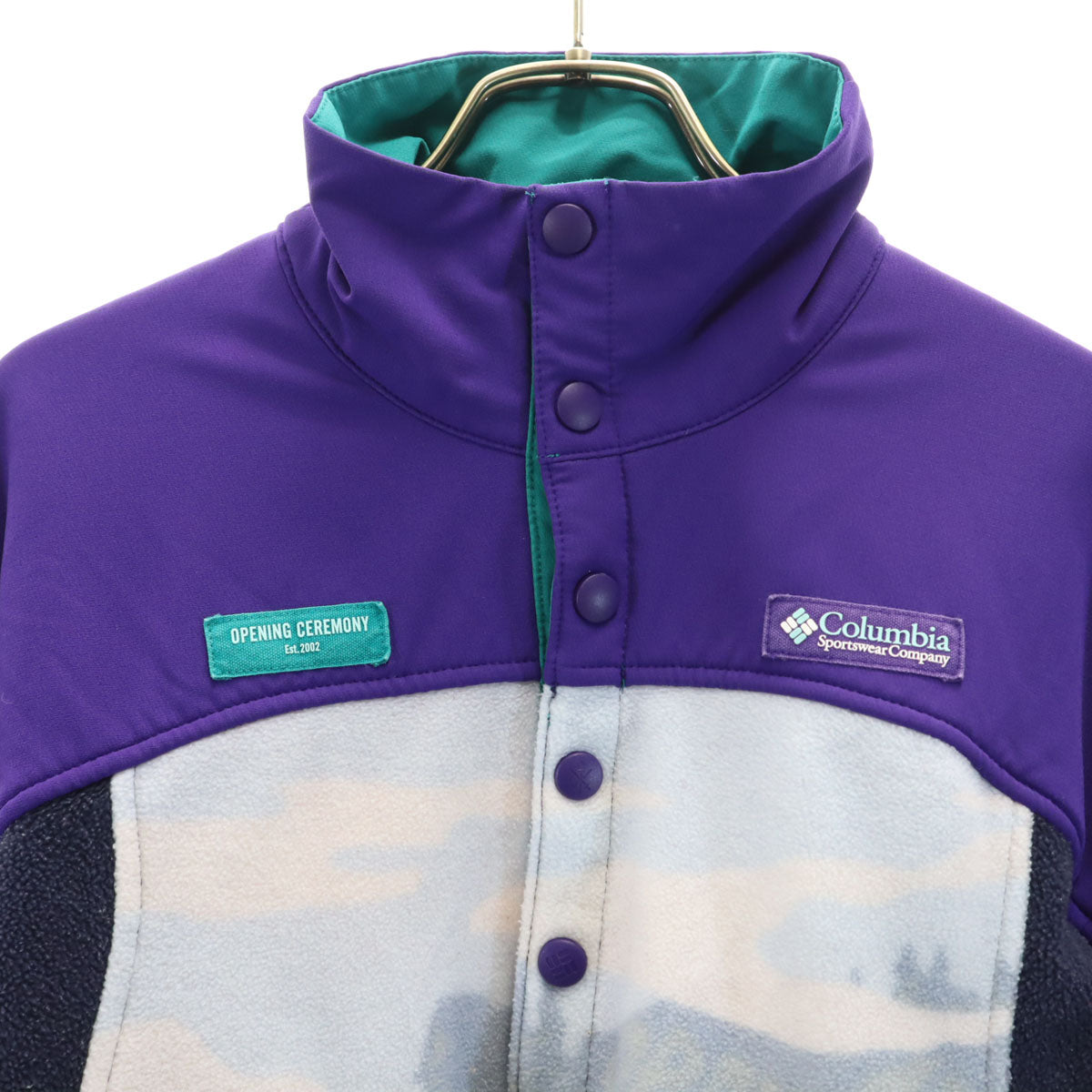 Columbia コロンビア オープニングセレモニー OPENING CEREMONY コラボ アニマル柄 長袖 フリース シャツ XS パープル アウトドア メンズ
