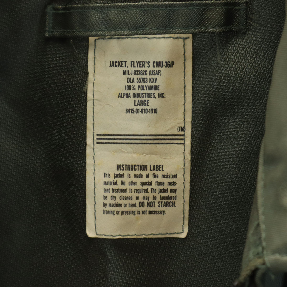 ALPHA INDUSTRIES INC アルファインダストリーズ 80s CWU36P ヴィンテージ アメリカ空軍 フライトジャケット L カーキ メンズ