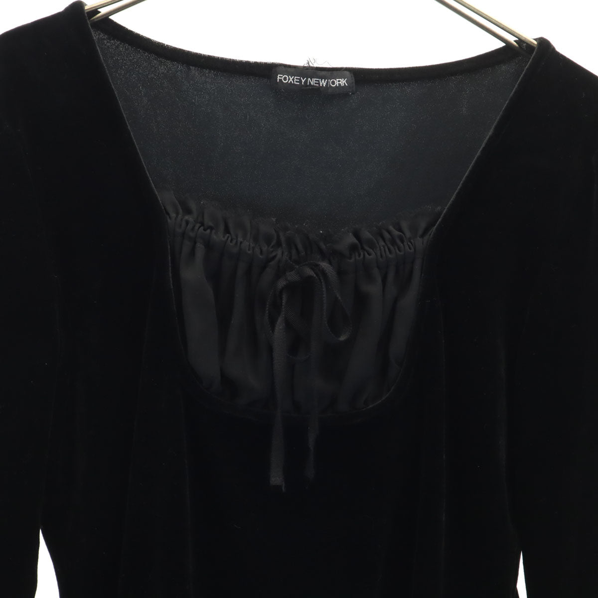 FOXEY NEW YORK フォクシーニューヨーク 日本製 7分袖 ベロア ブラウス 40 ブラック レディース