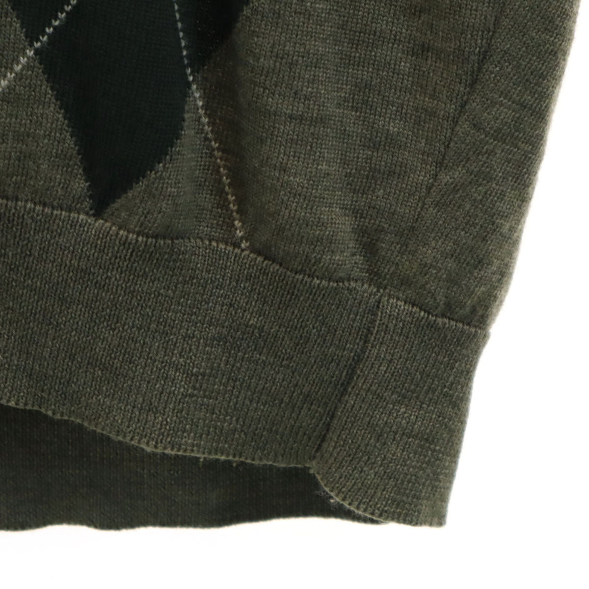 Pringle プリングル 70s ウール100% ヴィンテージ アーガイル柄 長袖 Vネック セーター L グリーン系 ニット メンズ