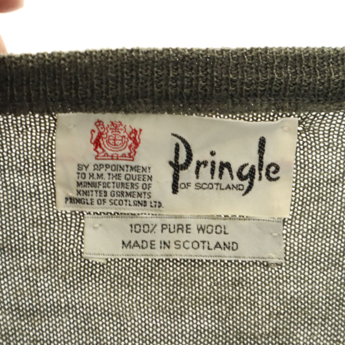 Pringle プリングル 70s ウール100% ヴィンテージ アーガイル柄 長袖 Vネック セーター L グリーン系 ニット メンズ