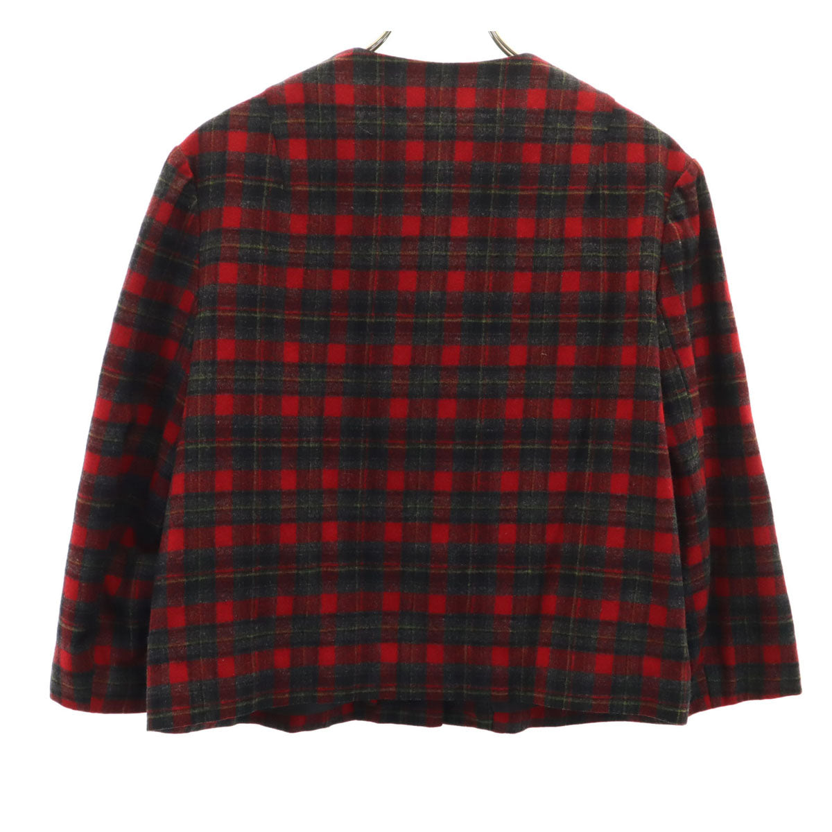 PENDLETON ペンドルトン 50s ウール100% ヴィンテージ チェック柄 7分袖 ノーカラージャケット レッド系 レディース