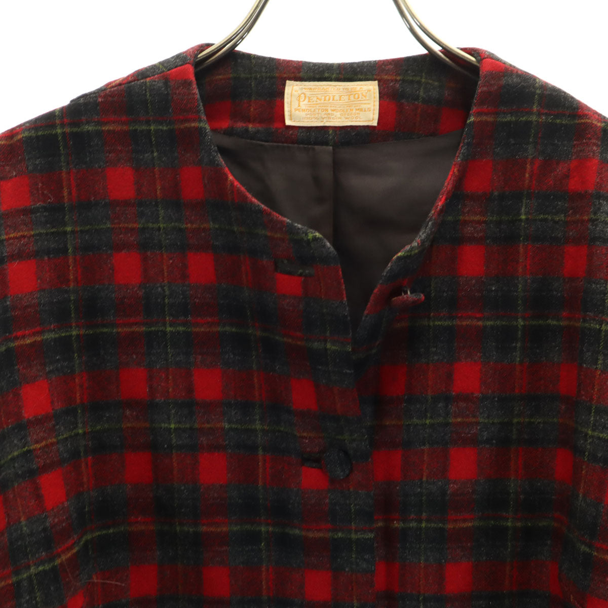 PENDLETON ペンドルトン 50s ウール100% ヴィンテージ チェック柄 7分袖 ノーカラージャケット レッド系 レディース