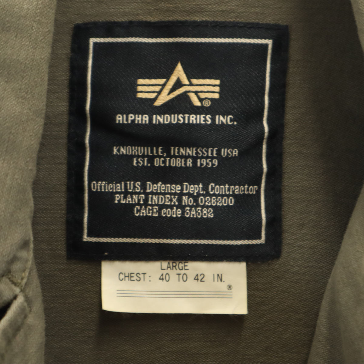 ALPHA INDUSTRIES INC アルファインダストリーズ ミリタリージャケット L カーキ メンズ