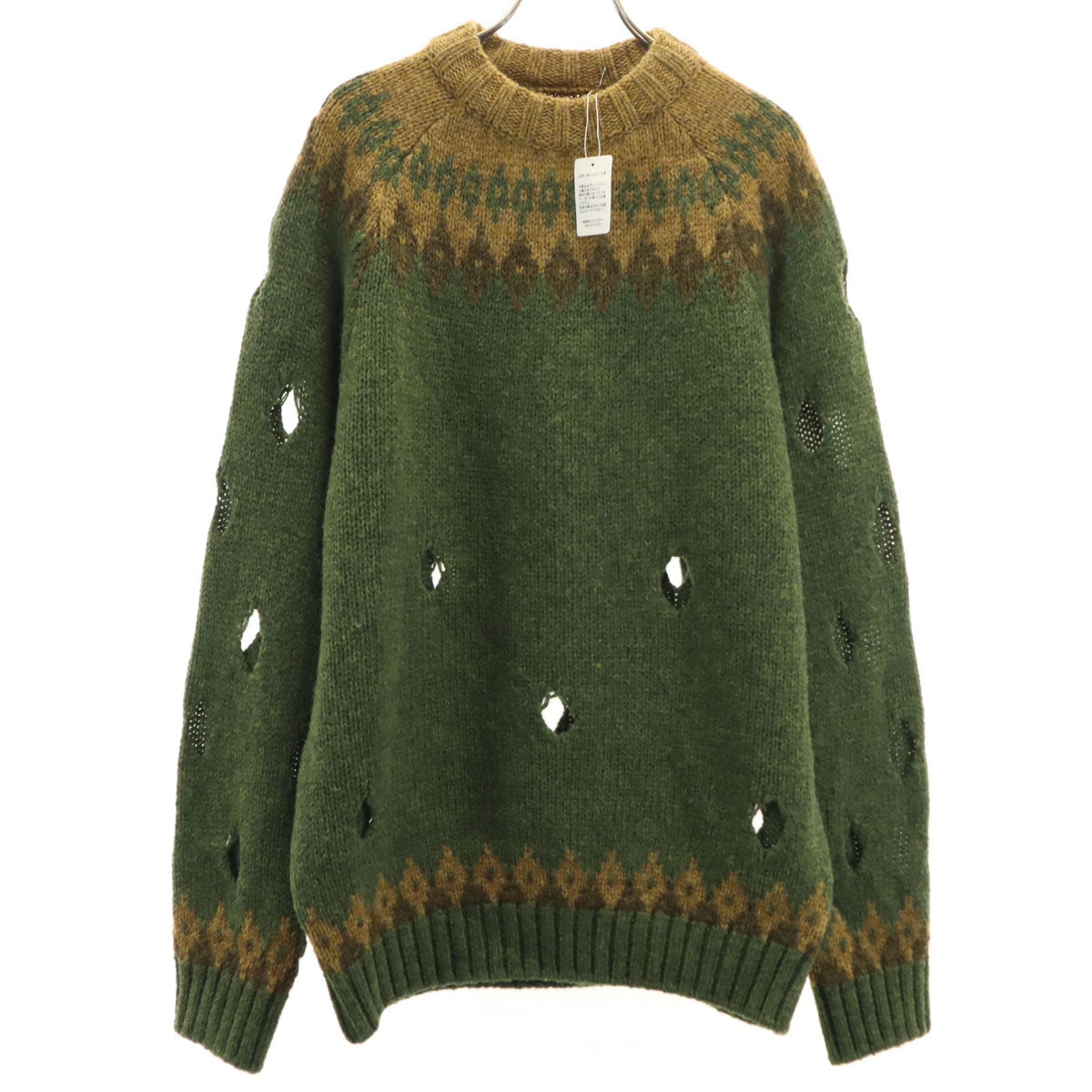 未使用 KAPITAL キャピタル 日本製 長袖 3G カットアウトラグラン セーター 3 カーキ ニット レディース