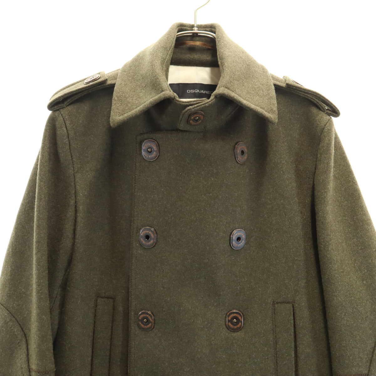 DSQUARED2 ディースクエアード イタリア製 メルトン ピーコート 44 カーキ Pコート メンズ