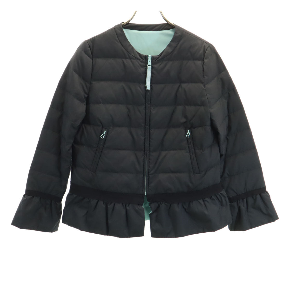 LANVIN en Bleu ランバンオンブルー ノーカラー ダウンジャケット 38 ブラック リバーシブル レディース