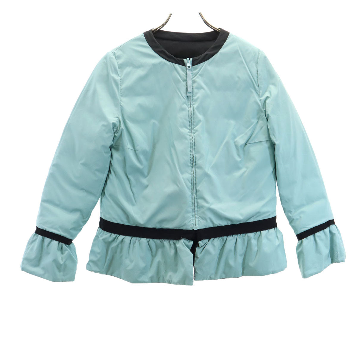 LANVIN en Bleu ランバンオンブルー ノーカラー ダウンジャケット 38 ブラック リバーシブル レディース