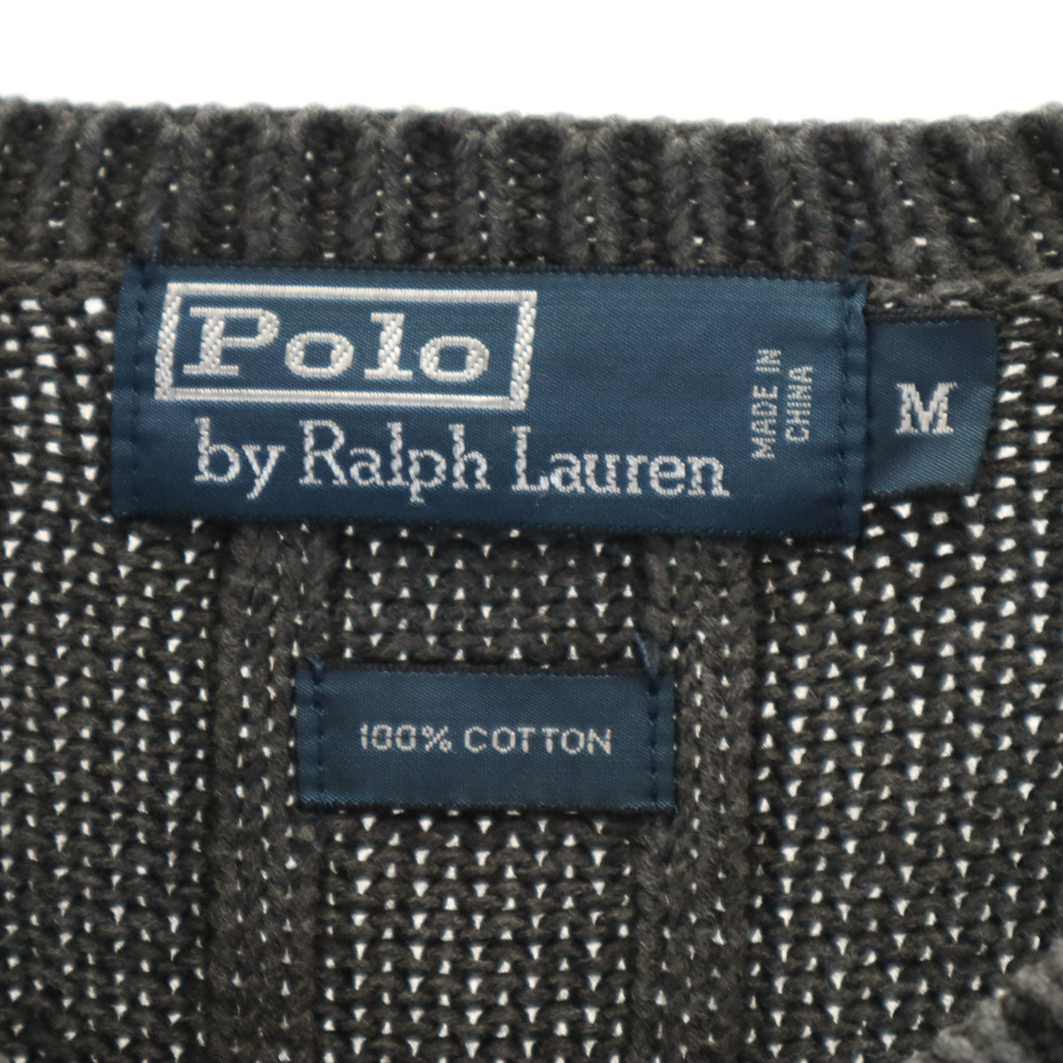Polo by Ralph Lauren ポロバイラルフローレン 長袖 Vネック ニット M チャコールグレー セーター エルボーパッチ付き メンズ