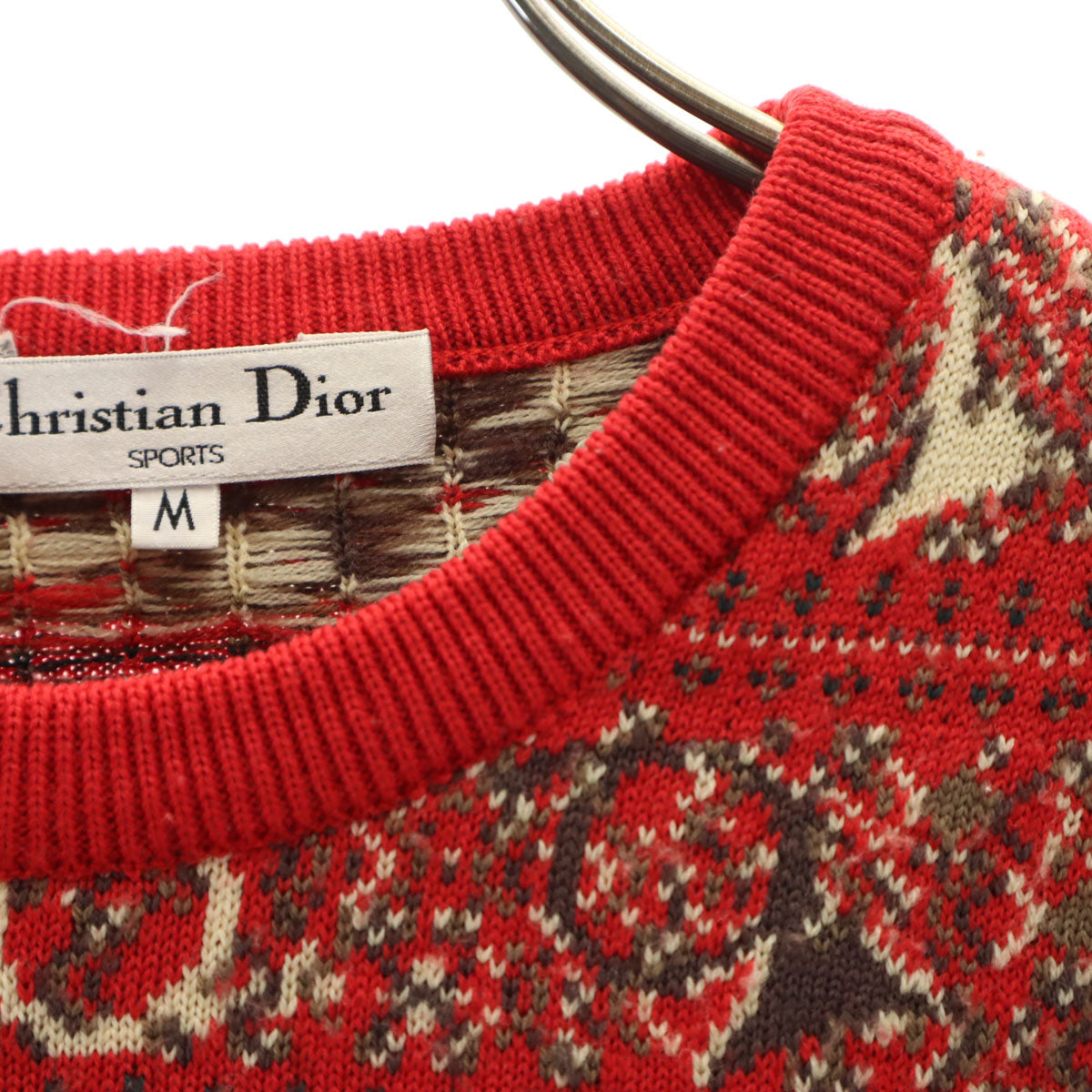 Christian Dior SPORTS クリスチャンディオール スポーツ 90s ウール オールド 総柄 長袖 セーター M レッド ニット メンズ