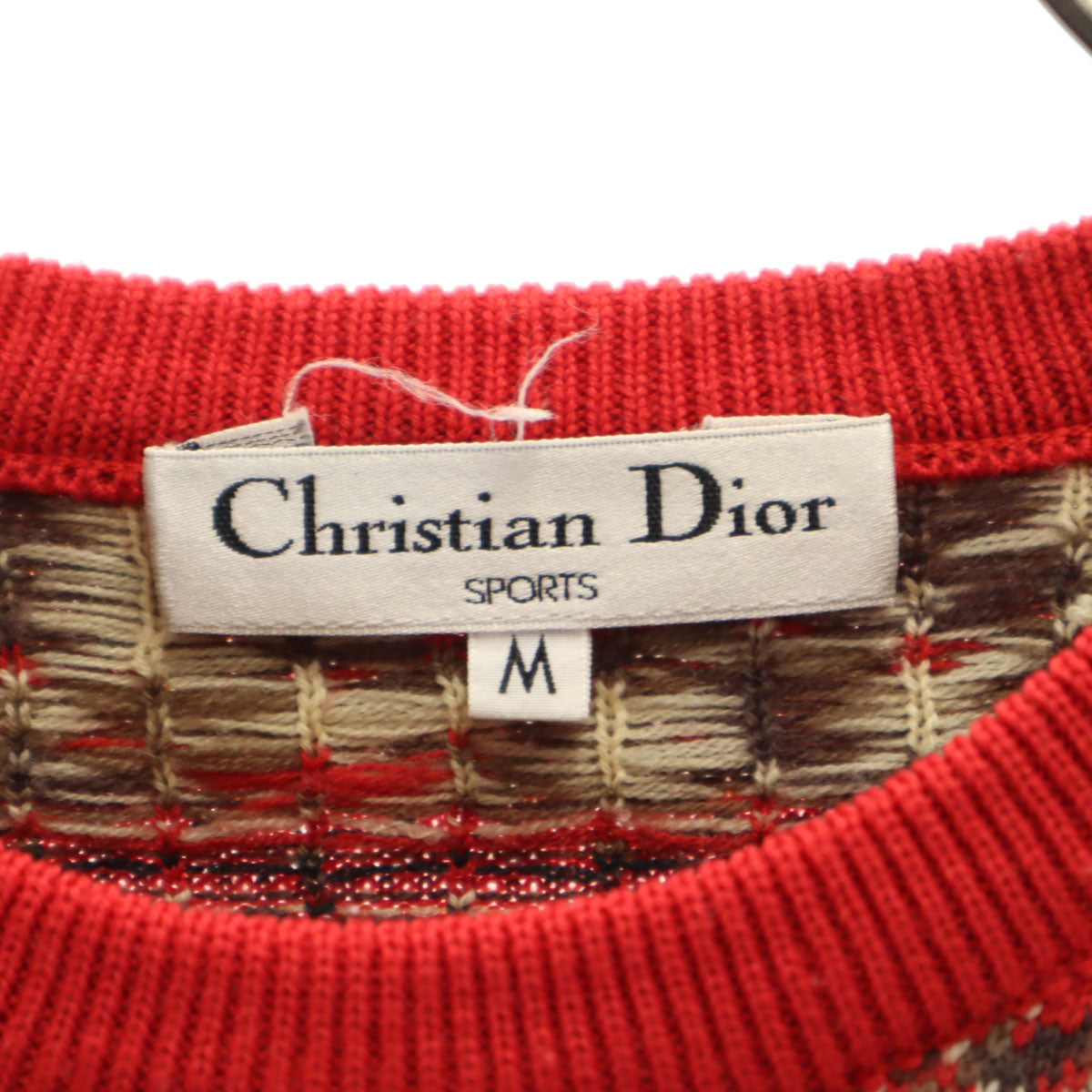 Christian Dior SPORTS クリスチャンディオール スポーツ 90s ウール オールド 総柄 長袖 セーター M レッド ニット メンズ