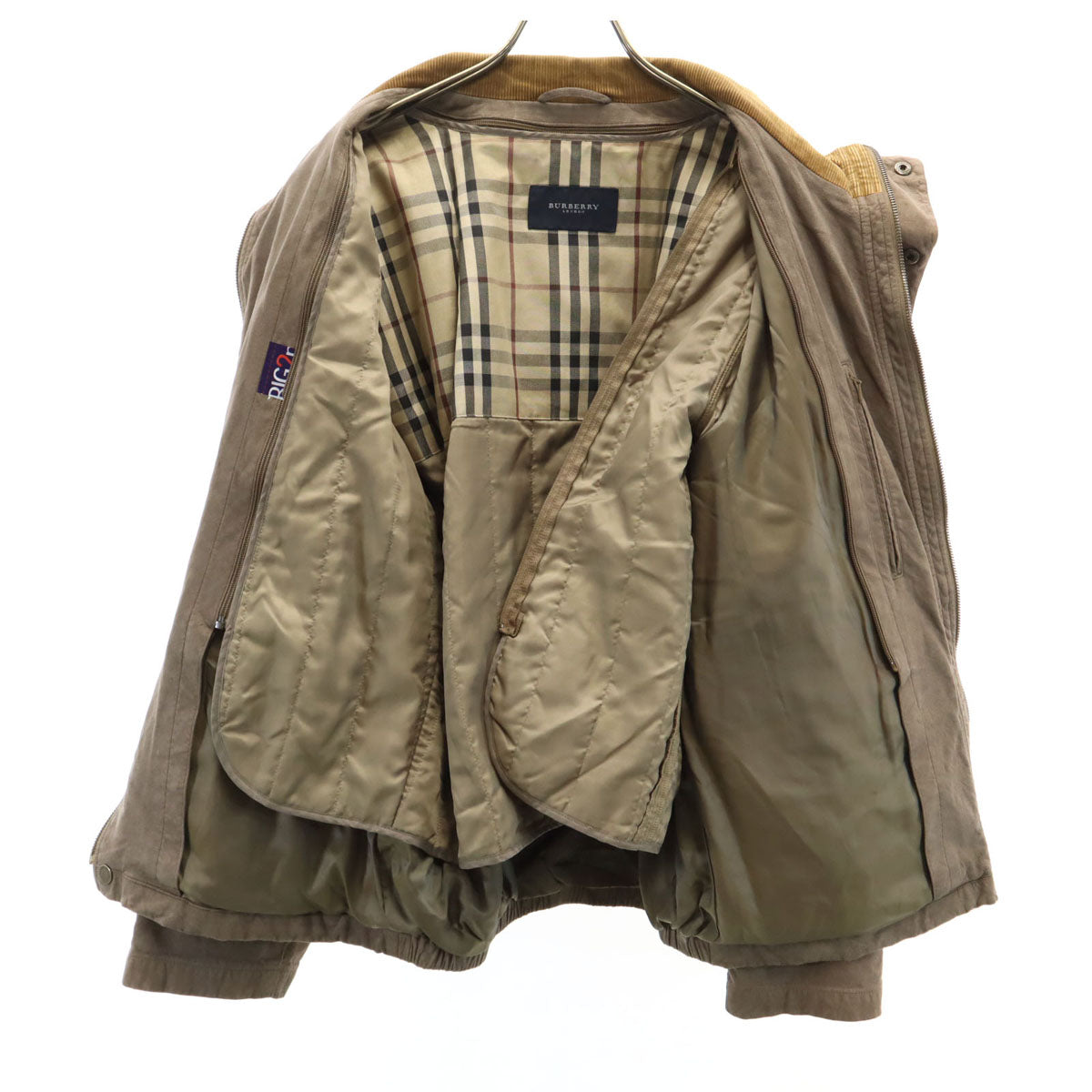 BURBERRY バーバリー 日本製 フェイクスエード レザージャケット L ベージュ系 長袖ライナー付き 三陽商会 メンズ