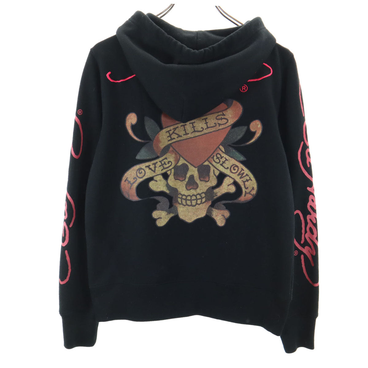 EdHardy エドハーディー バックプリント スカル 長袖 スウェット ジップパーカー M ブラック メンズ
