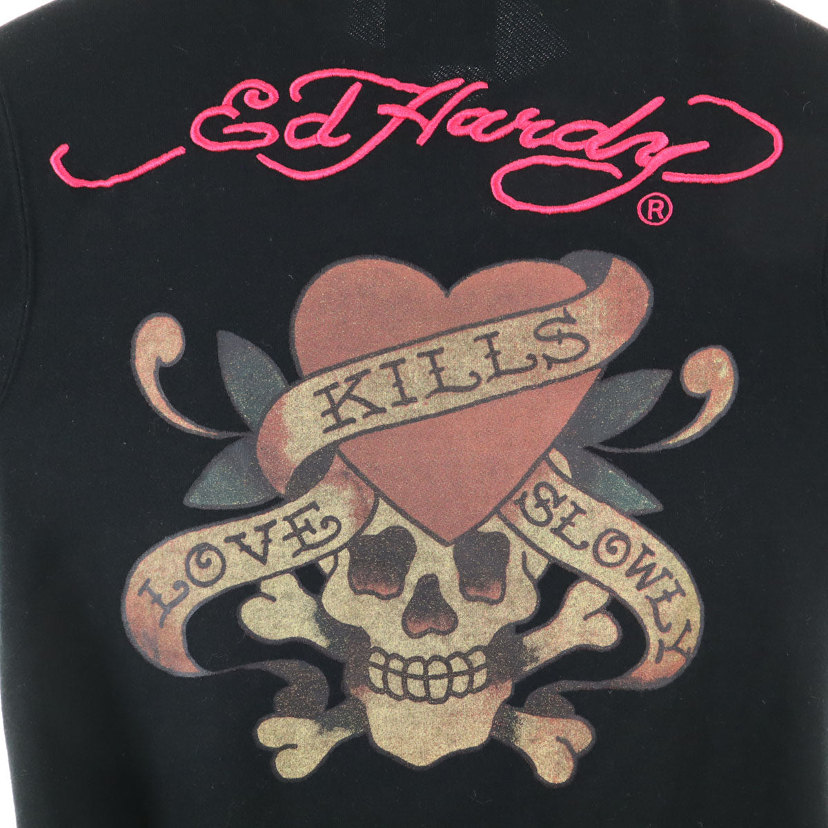 EdHardy エドハーディー バックプリント スカル 長袖 スウェット ジップパーカー M ブラック メンズ