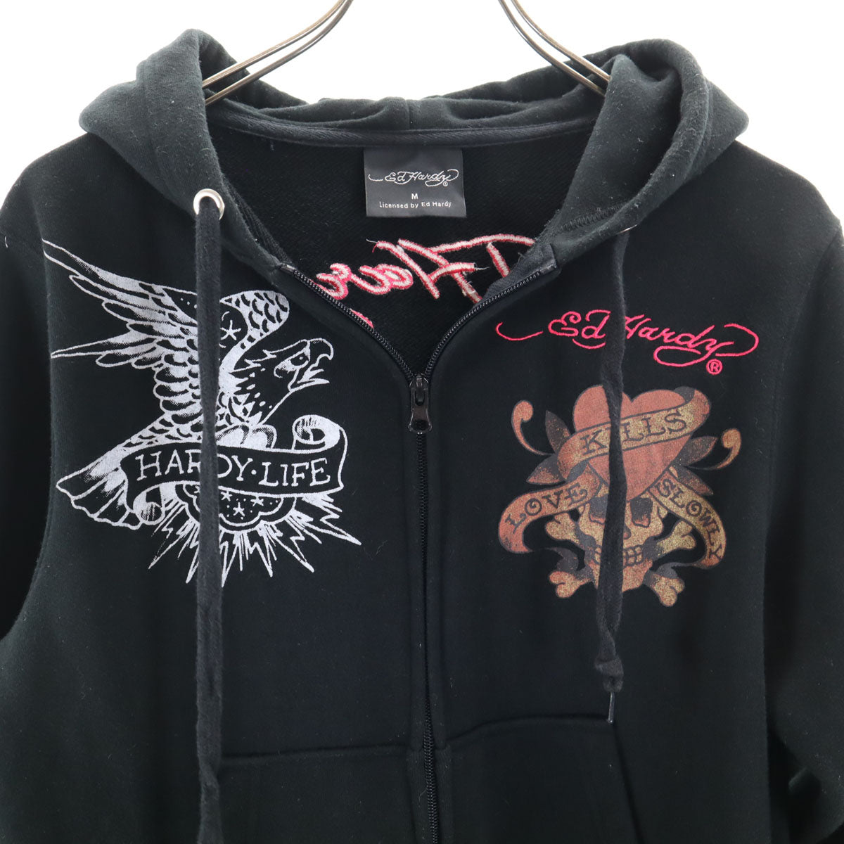 EdHardy エドハーディー バックプリント スカル 長袖 スウェット ジップパーカー M ブラック メンズ