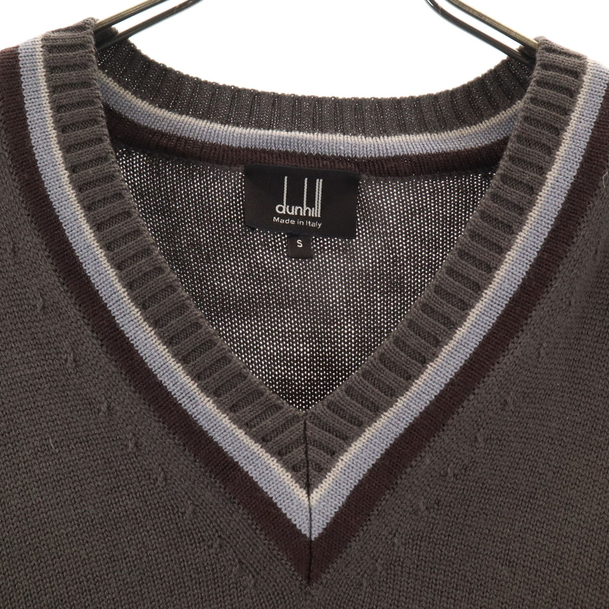 Dunhill ダンヒル イタリア製 長袖 Vネック セーター S チャコールブラウン ニット メンズ