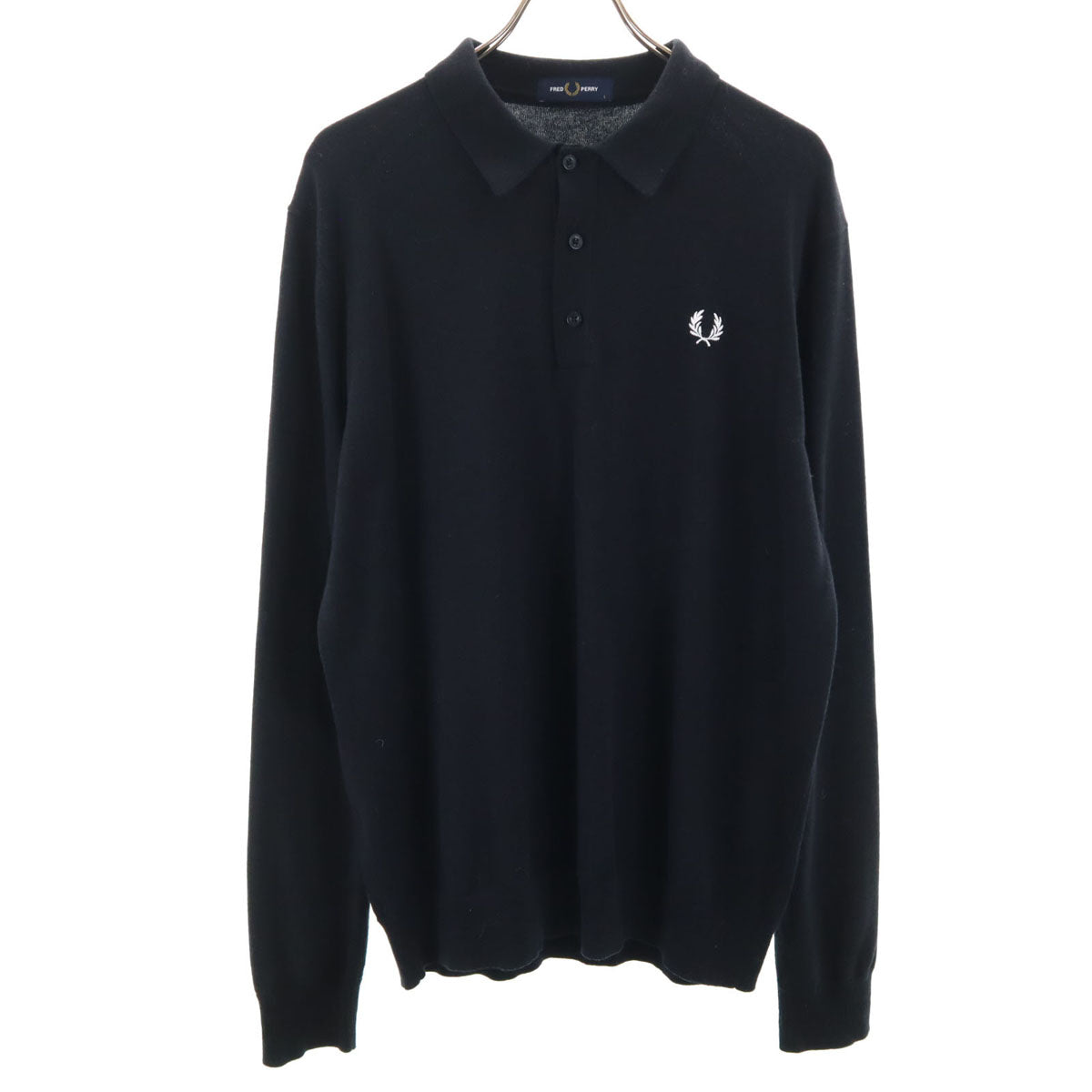 FRED PERRY フレッドペリー ウールブレンド 長袖 ポロシャツ L ブラック メンズ