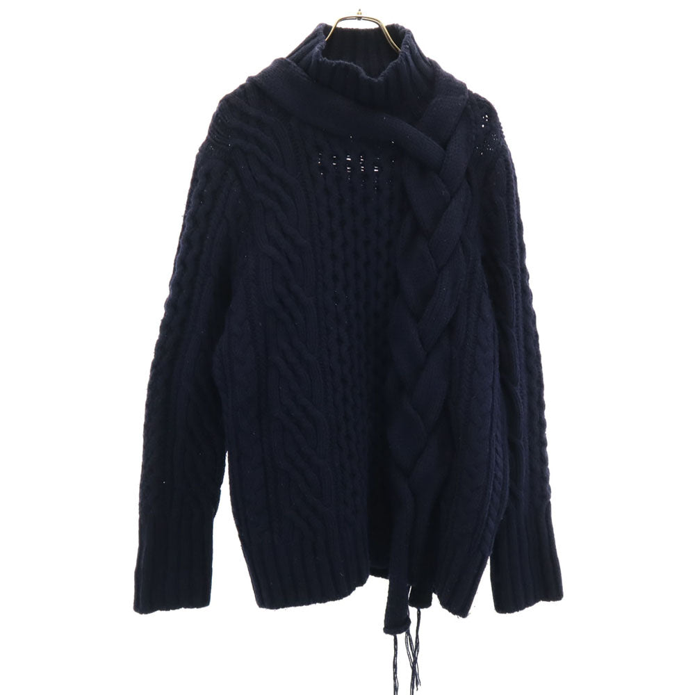 Sacai サカイ ウールブレンド 長袖 ローゲージ モックネック セーター 201 ネイビー メンズ Sacai サカイ ウールブレンド 長袖 ローゲージ モックネック セーター