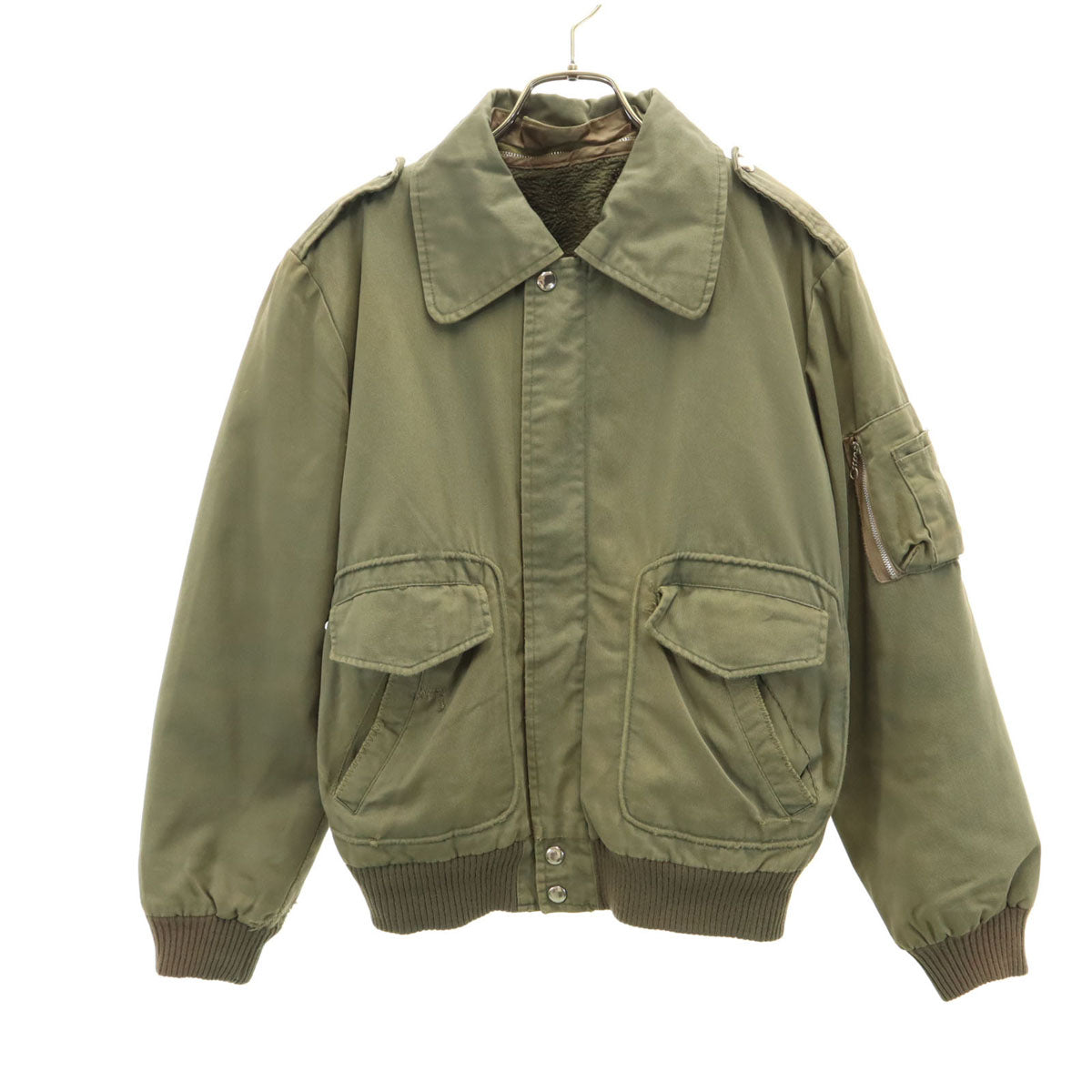 70s 80s ミリタリー フライトジャケット 46 カーキ ライナー付き メンズ