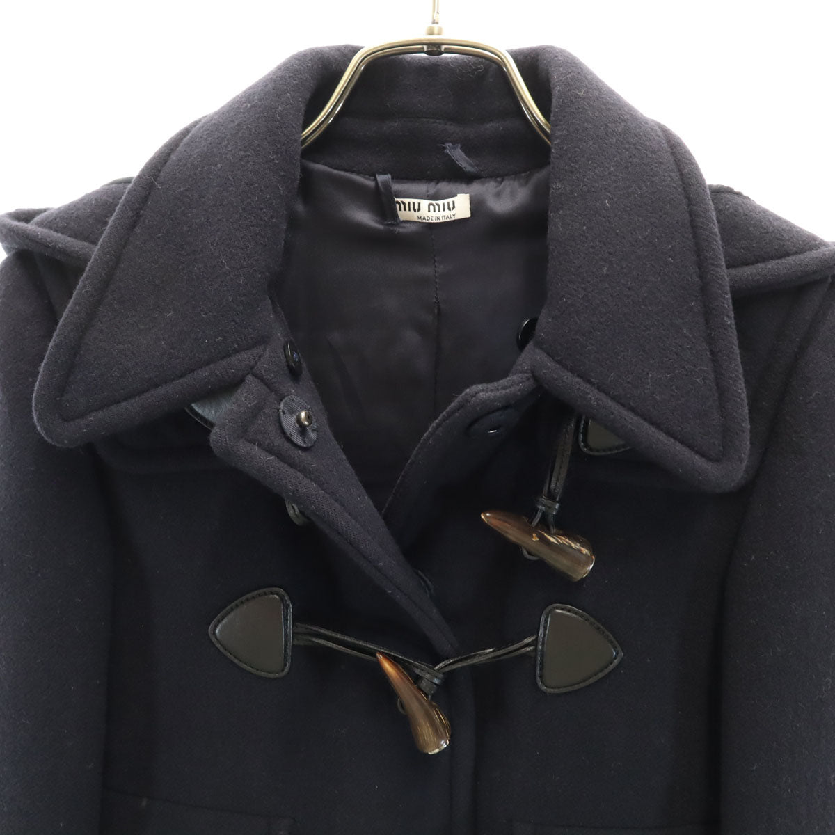MIUMIU ミュウミュウ イタリア製 ショート丈 メルトン ダッフルコート 36 ネイビー レディース