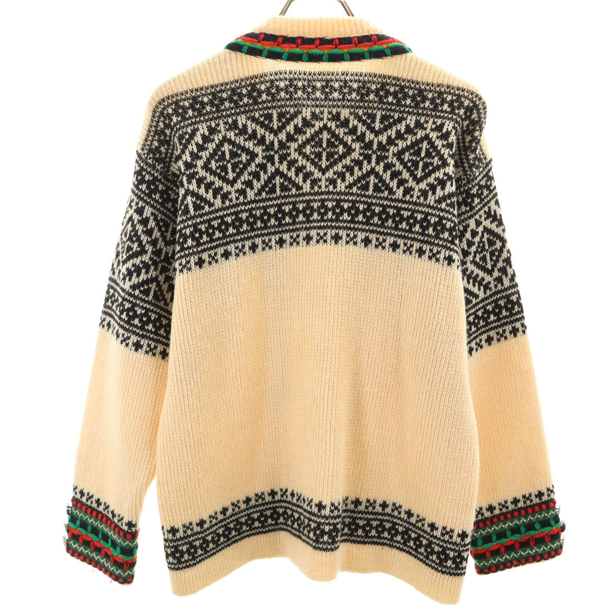 美品 80s ヴィンテージ ノルディック柄 長袖 ニットカーディガン 48 ベージュ ユニセックス メンズ
