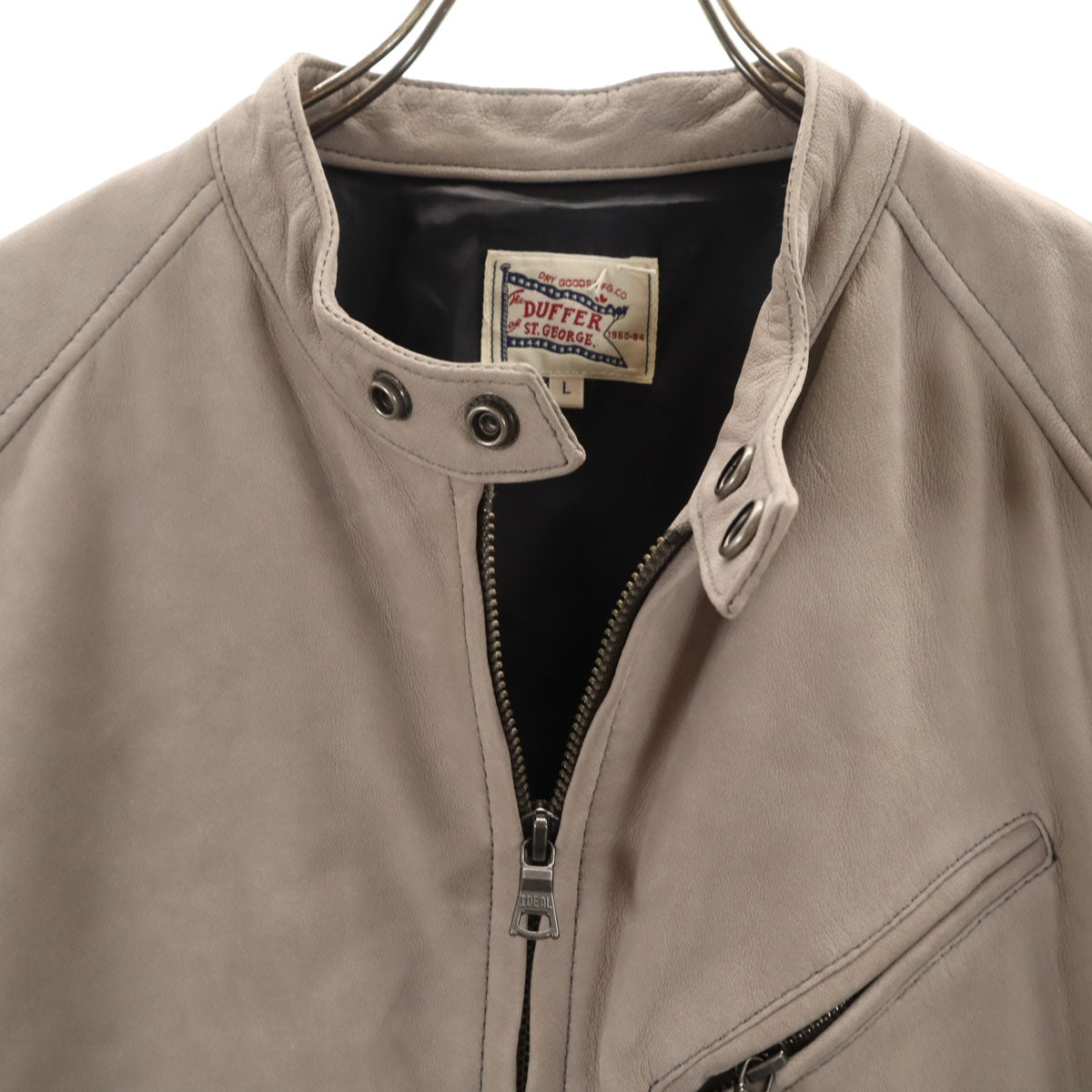 DUFFER ST.GEORGE ダファーオブセントジョージ 羊革レザー シングルライダースジャケット L グレー メンズ