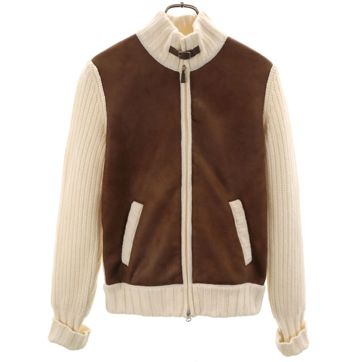 Gran Sasso グランサッソ イタリア製 フェイクレザー ニットジャケット アイボリー レディース