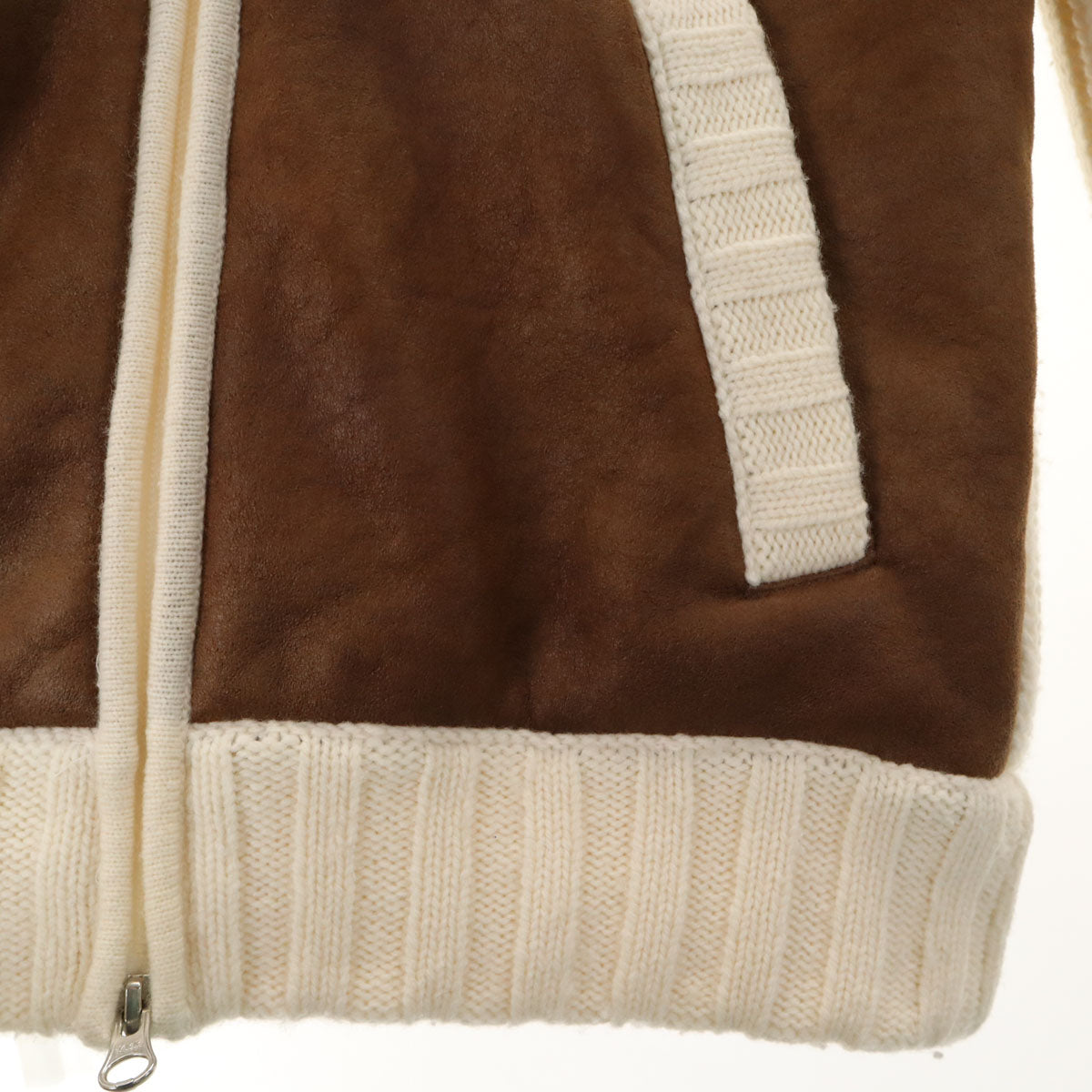 Gran Sasso グランサッソ イタリア製 フェイクレザー ニットジャケット アイボリー レディース