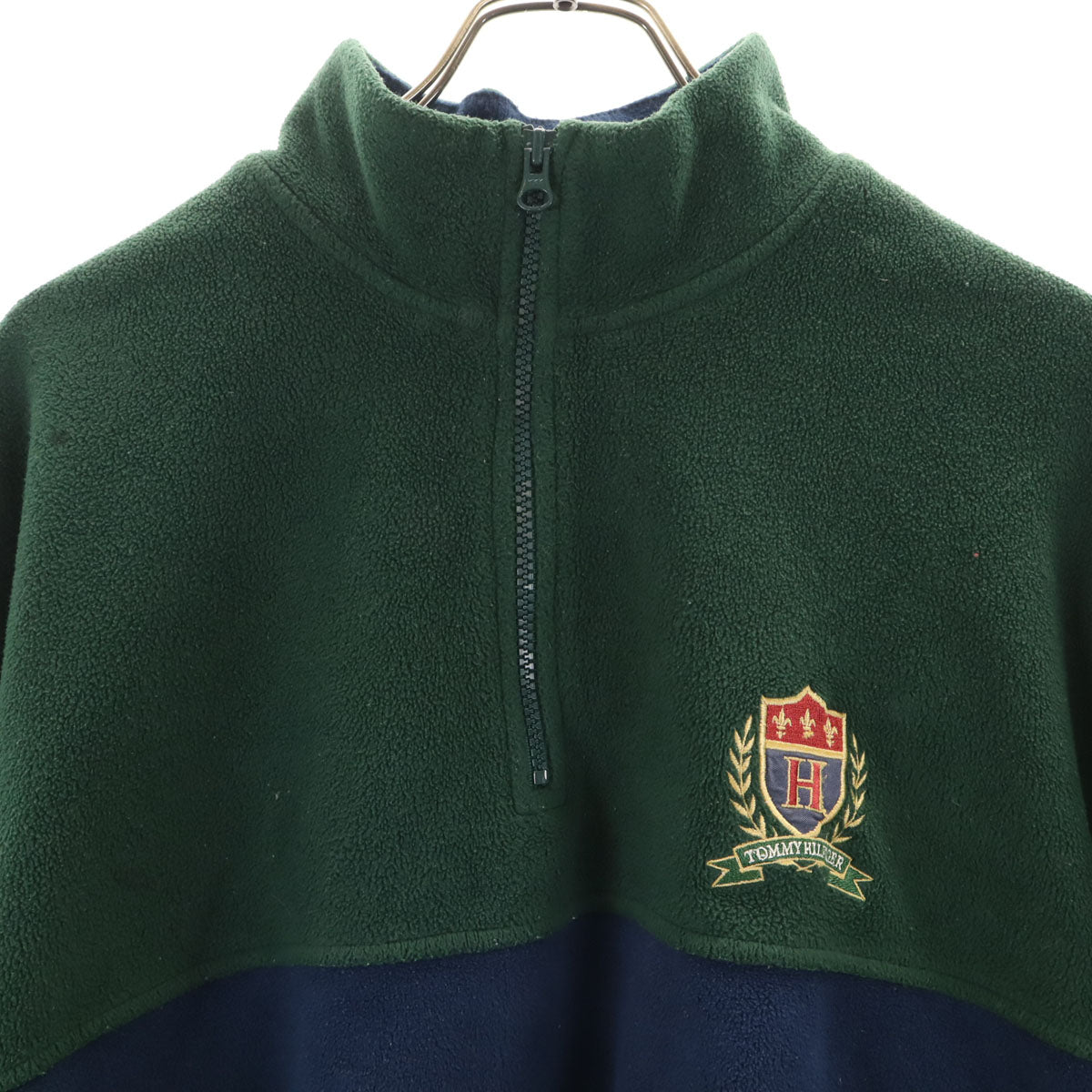 TOMMY HILFIGER トミーヒルフィガー 90s オールド フラッグタグ ハーフジップ フリースジャケット L 深緑 プルオーバー メンズ