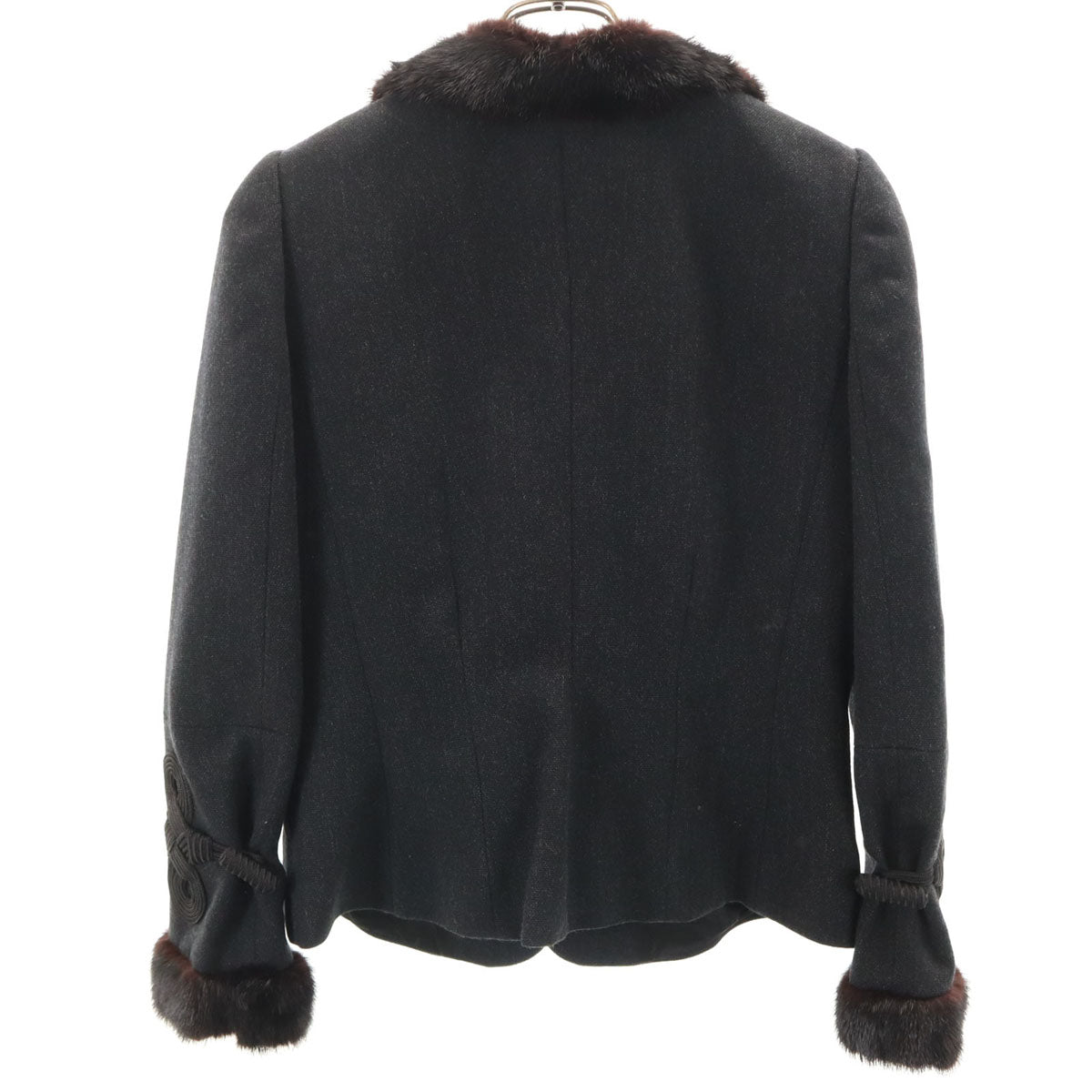 美品 Emporio Armani エンポリオアルマーニ イタリア製 テーラードジャケット 40 ブラック系 ファー付き レディース