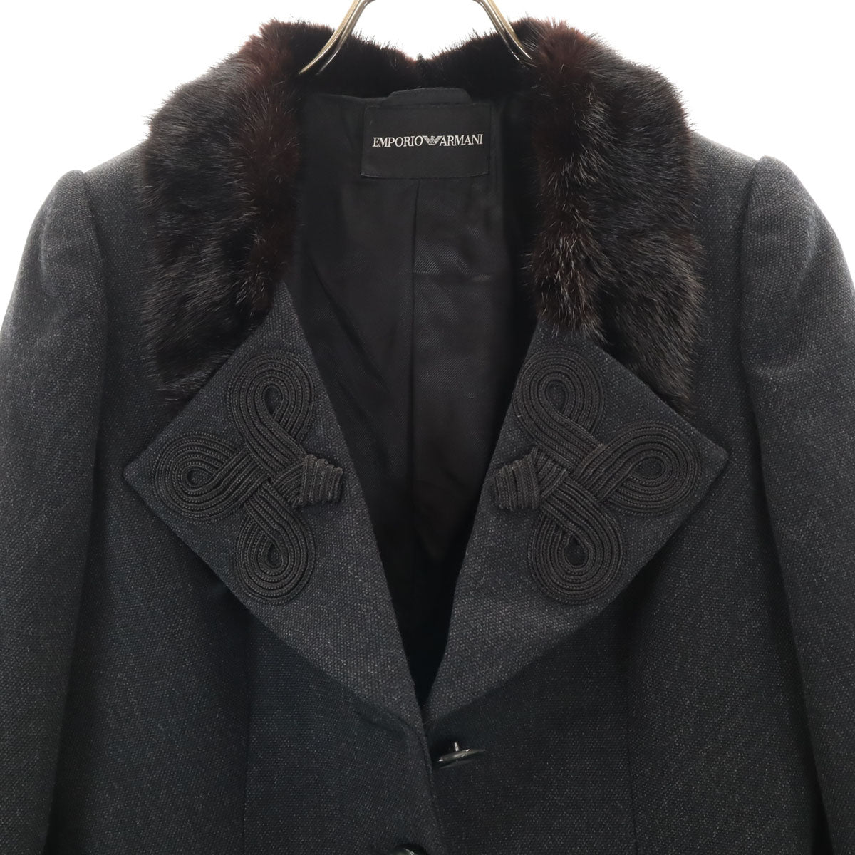 美品 Emporio Armani エンポリオアルマーニ イタリア製 テーラードジャケット 40 ブラック系 ファー付き レディース