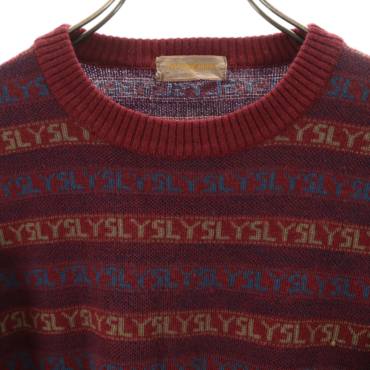 YVES SAINT LAURENT イヴサンローラン 90s オールド 総柄 長袖 セーター S パープル系 ニット レディース