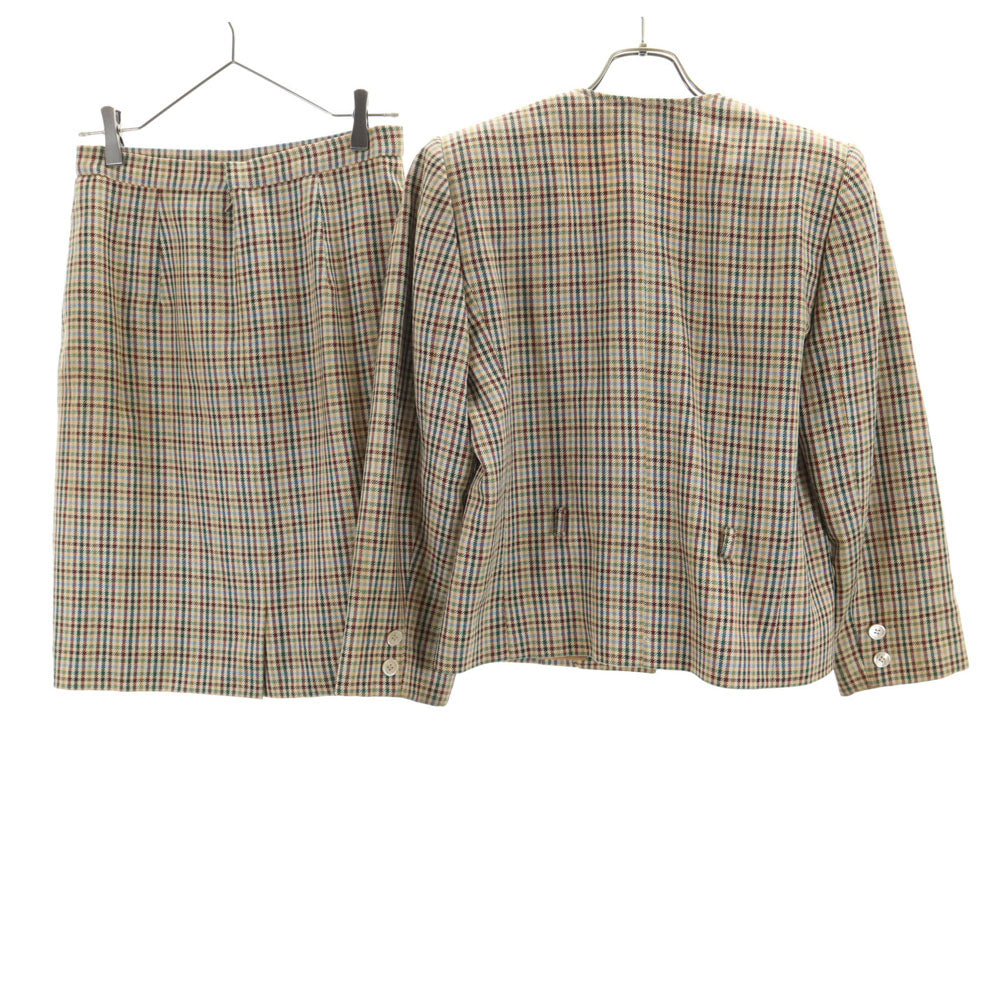 CELINE セリーヌ 80s 90s フランス製 オールド チェック柄 カジュアル スカートスーツ 上下 セットアップ 42 ベージュ レディース