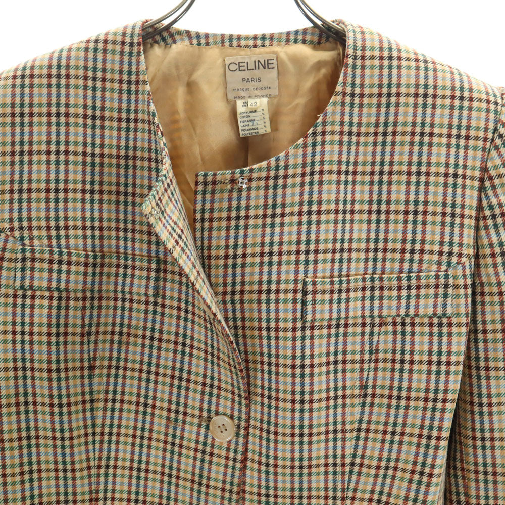CELINE セリーヌ 80s 90s フランス製 オールド チェック柄 カジュアル スカートスーツ 上下 セットアップ 42 ベージュ レディース