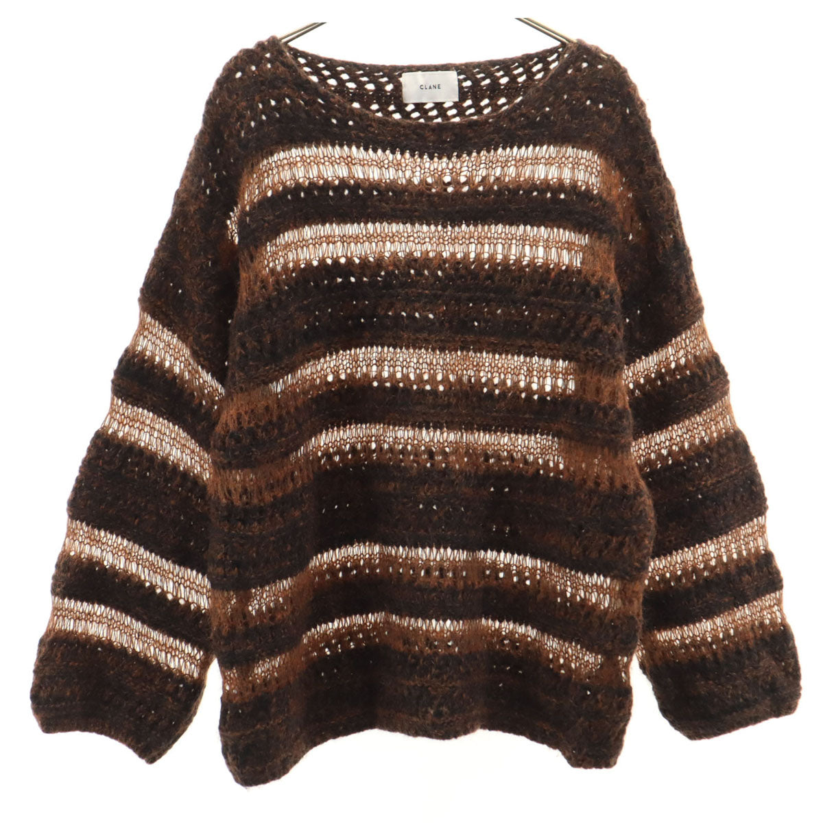 美品 CLANE クラネ ボーダー柄 長袖 シアー ニット 1 ブラウン セーター レディース