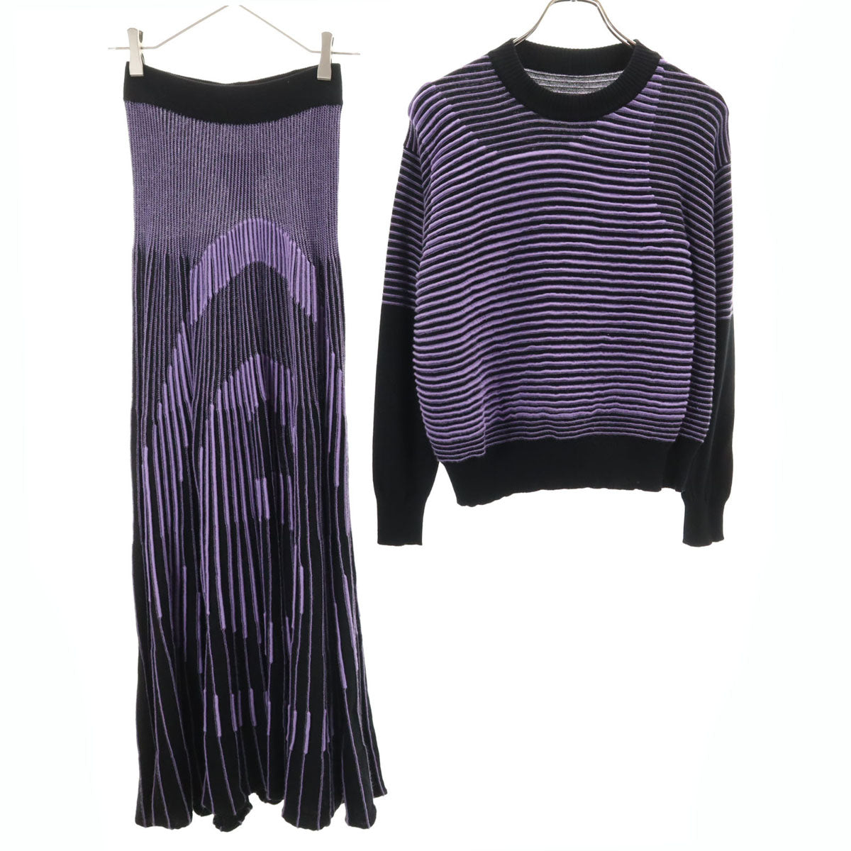 MM6 Maison Margiela エムエムシックス メゾンマルジェラ イタリア製 ボーダー柄 長袖 ニット 上下 セットアップ S ブラック レディース