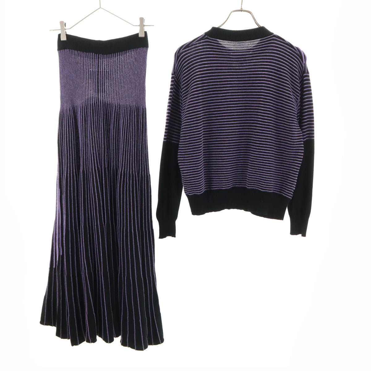 MM6 Maison Margiela エムエムシックス メゾンマルジェラ イタリア製 ボーダー柄 長袖 ニット 上下 セットアップ S ブラック レディース