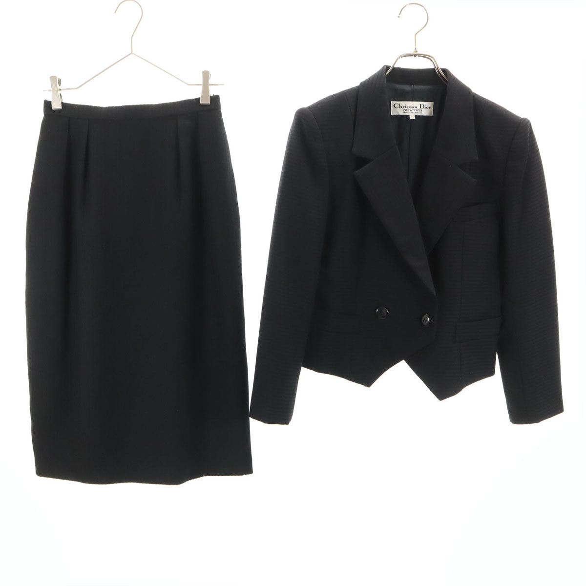 Christian Dior PRET-A-PORTER クリスチャンディオール プレタポルテ 90s オールド ボーダー/ストライプ柄 スカートスーツ 上下 セットアップ 11 ブラック レディース