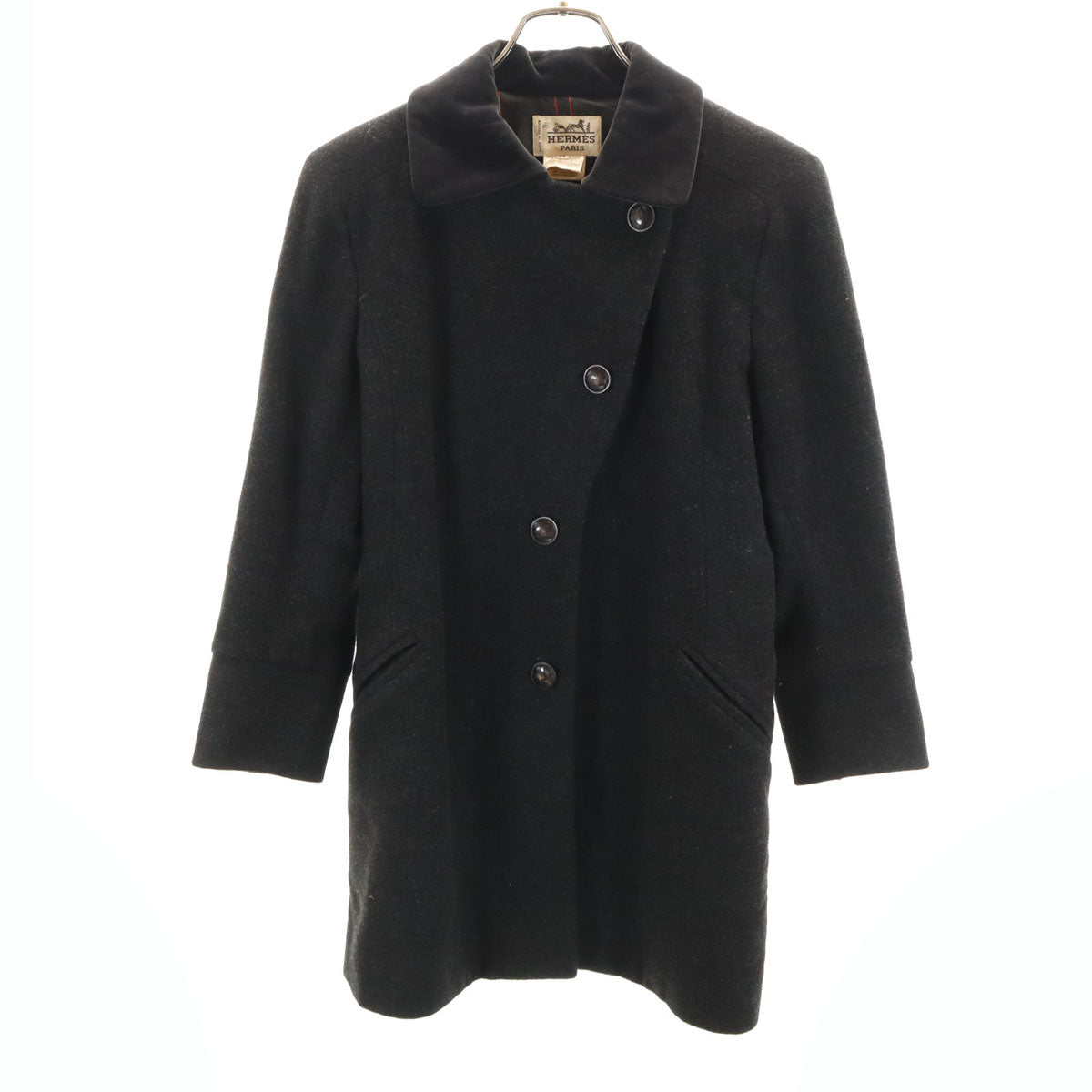 美品 HERMES エルメス フランス製 ウールコート 38 グレー レディース