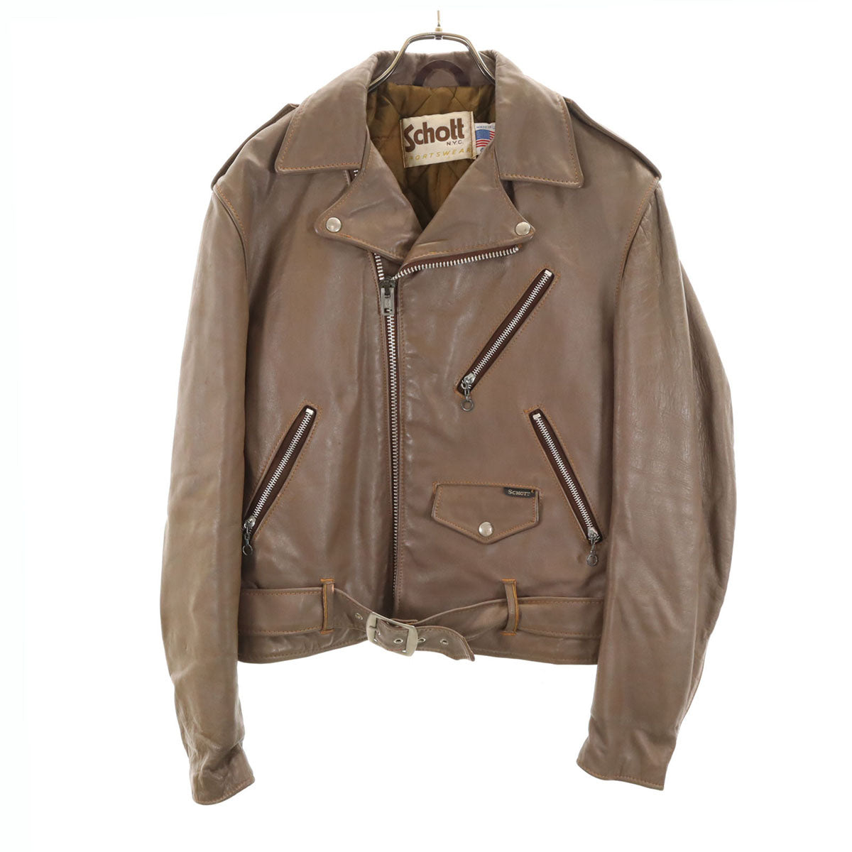 schott ショット USA製 レザー ダブルライダースジャケット 40 グレージュ メンズ