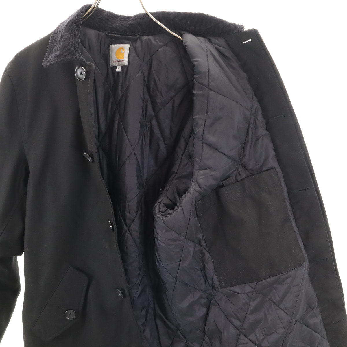Carhartt カーハート ステンカラーコート L ブラック 裏キルティング コーデュロイ襟 メンズ