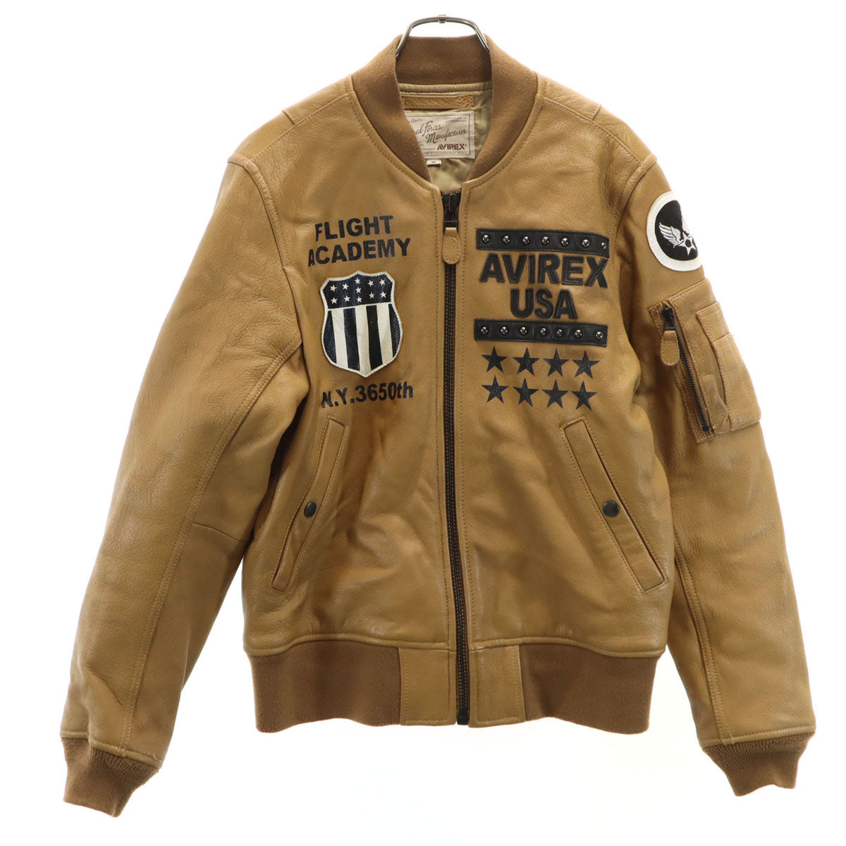 AVIREX アヴィレックス ゴートレザー MA-1 フライトジャケット M ブラウン 中綿 メンズ