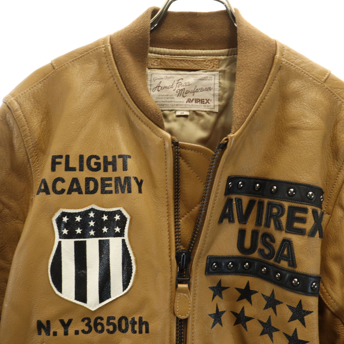 AVIREX アヴィレックス ゴートレザー MA-1 フライトジャケット M ブラウン 中綿 メンズ