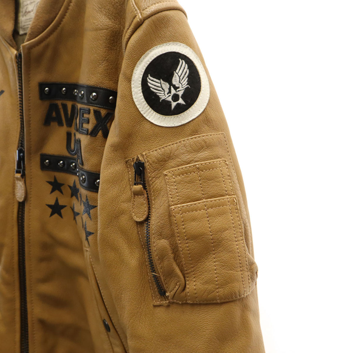 AVIREX アヴィレックス ゴートレザー MA-1 フライトジャケット M ブラウン 中綿 メンズ