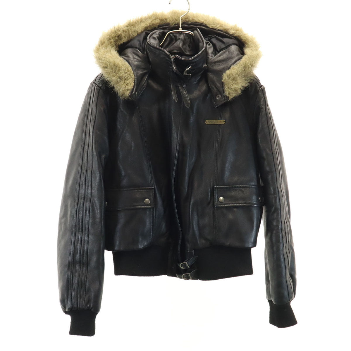 adidas アディダス レザー 中綿ジャケット 38 ブラック レディース