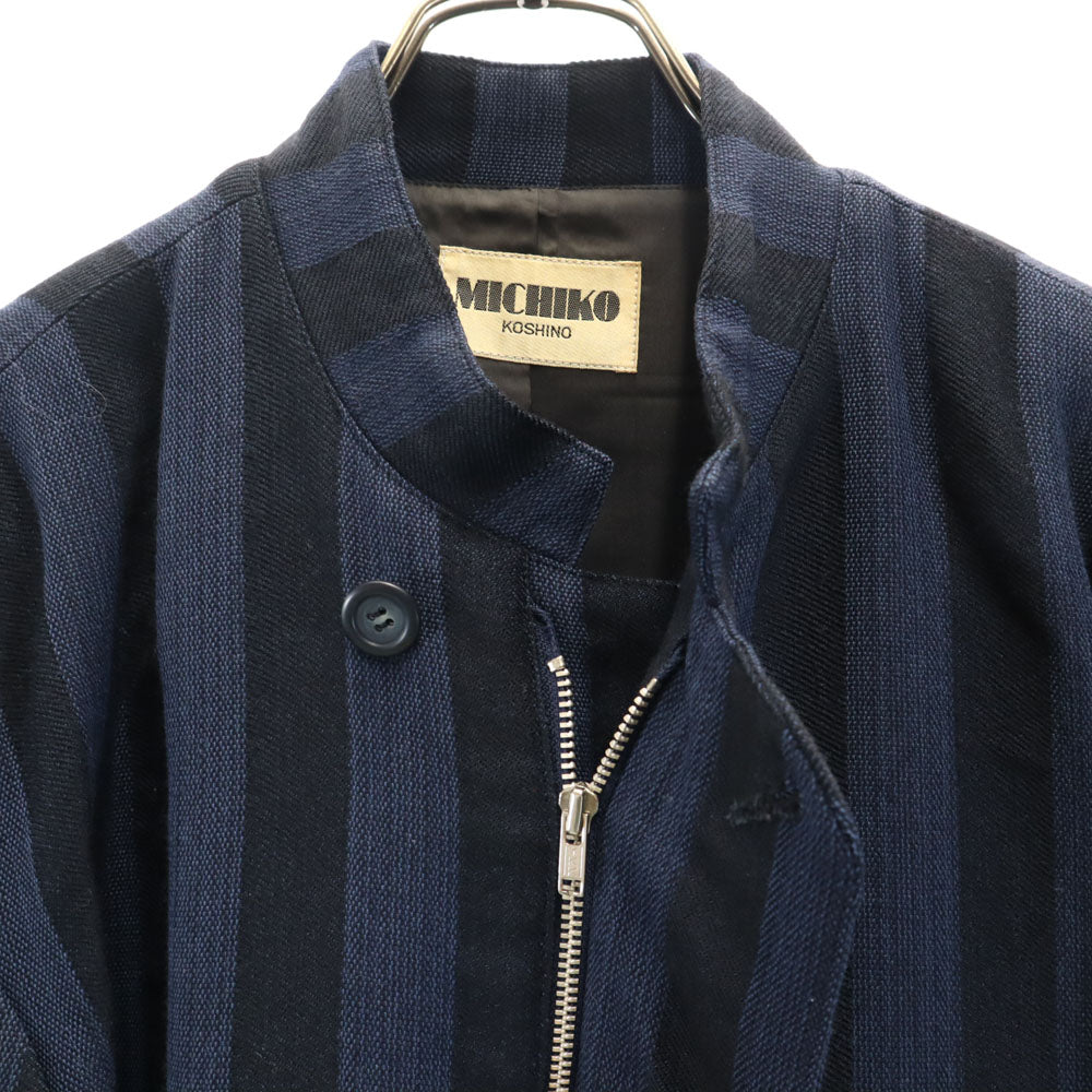 MICHIKO KOSHINO ミチココシノ 日本製 ストライプ柄 バンドカラー ジャケット M ネイビー メンズ