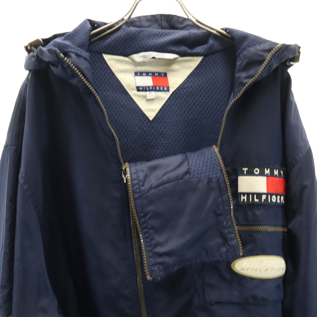 TOMMY HILFIGER トミーヒルフィガー 90s オールド フラッグタグ ナイロンジャケット XL ネイビー 裏メッシュ メンズ