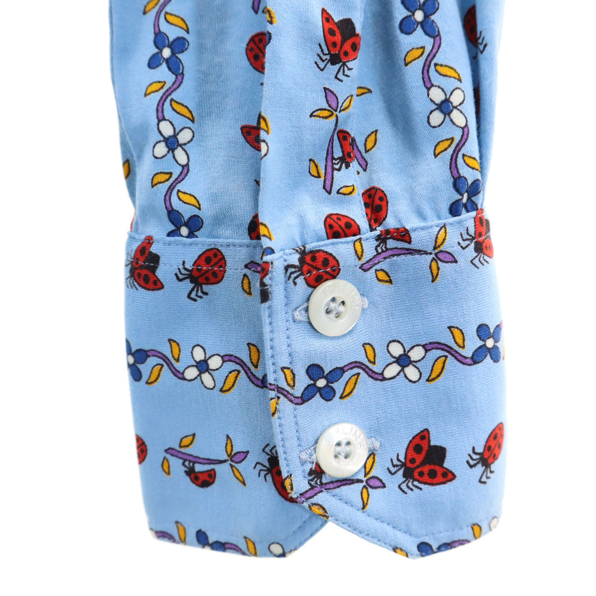 CELINE セリーヌ 90s スイス製 オールド ジェーシーシー てんとう虫柄 長袖 シャツ 36 水色 レディース